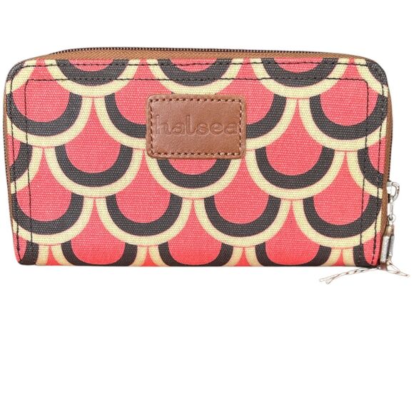 Halsea Zip-Around Wallet Retro Geometric Canvas Print Faux Leather Trim - Picture 1 of 14